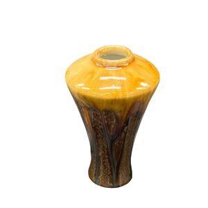 Ceramic Brown Art Pottery Drip Glaze Vase Fluted Sides